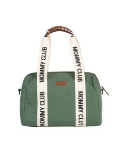 Childhome Signature Canvas Club Changing Mommy Bag, Spacious Interior, 3 Elastic Pouches And 1 Insulation Pouch, Stroller Hooks - Green