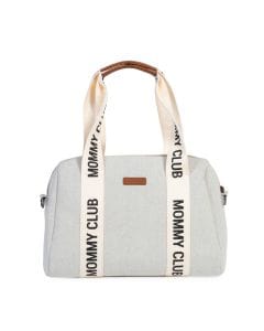 Childhome Signature Canvas Club Changing Mommy Bag, Spacious Interior, 3 Elastic Pouches And 1 Insulation Pouch, Stroller Hooks - Off-White