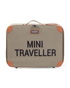 Childhome Canvas Mini Traveller Kids Suitcase, Soft Teddy Fabric, Adjustable Shoulder Strap, Easy To Carry - Kaki