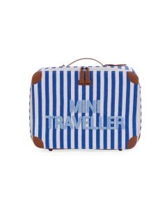 Childhome Mini Traveller Kids Suitcase, Soft Teddy Fabric, Adjustable Shoulder Strap, Easy To Carry - Electric Blue/Light Blue
