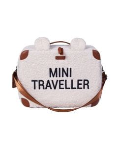 Childhome Mini Traveller Kids Suitcase, Soft Teddy Fabric, Adjustable Shoulder Strap, Easy To Carry - Off-White