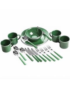 Stansport 24-Piece Enamel Camping Tableware Set, Durable Steel Dinnerware for Camping, RVs and Picnics