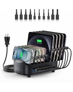 ORICO 120W 10-Port USB Charging Station Organizer, Fast Multi-Device Charging Dock for iPad, Smartphones and Tablets