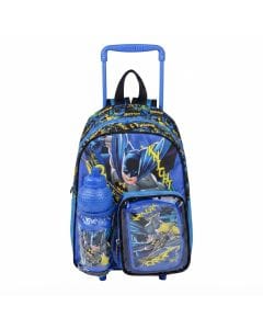 Batman 3-in-1 Toddler Rolling Backpack School Set - 13 inch Trolley Bag with Lunch Box & Water Bottle