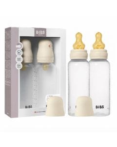 BIBS Round Nipple Latex Baby Bottle 2+ Months 270ml 2 Pack, Medium-Flow Nipple, Slim Shape And Light Design, Lightweight And Easy To Clean - Ivory