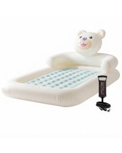 Intex Bear Kids Travel Bed, Inflatable Portable Toddler Airbed with Hand Pump, Soft Flocked Surface