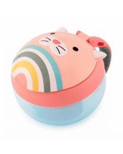 Skip Hop Zoo Cat Snack Cup 12+ Months 222ml, Hygienic Flip-Down Straw Protection, Adorable Zoo Character Design, Dishwasher Safe - Multicolour