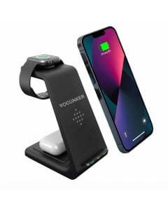 YOCUNKER 3-in-1 Wireless Charging Station for iPhone 14, 13 and 12 Series, Apple Watch Series 7, SE, 6, 5, 4, 3 and 2, AirPods