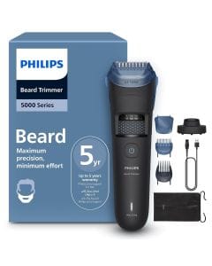 Philips Series 5000 Beard Trimmer with Hair Collector, BeardSense Technology, Self-Sharpening Metal Blades, 40 Length Settings, 0.420mm, 100-Minute Runtime, Wet & Dry - BT5780/15