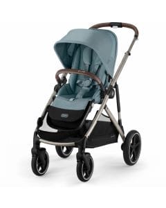 Cybex Gazelle S Convertible Double Stroller, Stormy Blue Fabric, Taupe Frame - Over 20 Configurations, Adapts from One Child to Two, Stylish and Practical Design