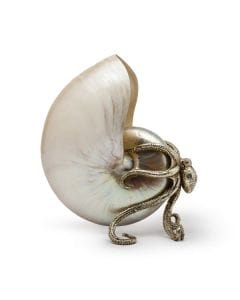 Objet Luxe Poseidon Pearl Decorative Octopus, Silver Plated Octopus with Pearl Nautilus Shell, Luxury Home Decor Accent