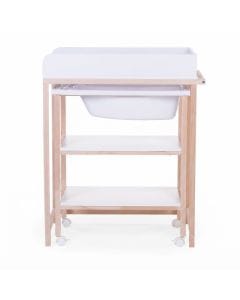 Childhome Changing Table And Bath With Wheels (Box 1/2), Compact Storage, Extra-Large Care Unit, Lockable Wheels - Natural White