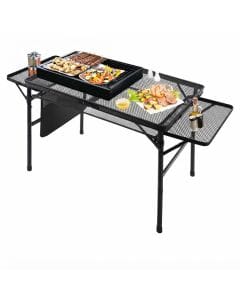 TECH Folding Camping Table, 3 x 2 ft Portable Grill Table with Durable Steel Mesh Desktop and Two Adjustable Features