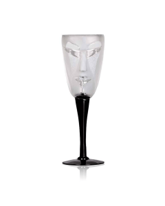 Maleras Kubik Wine Glass Clear, Mouth-Blown Swedish Crystal Glass, Black Stem, 40cl Capacity, Handcrafted & Signed by Mats Jonasson
