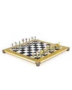Manopoulos Classic Metal Staunton Chess Set 36cm, Gold & Silver Zinc Alloy Chessmen, Brass Black & White Board