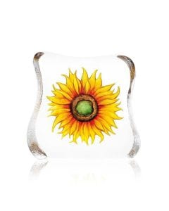 Maleras Sunflower Large Crystal Sculpture, Handmade Cast Crystal Art with Engraved & Sandblasted Motif, Yellow