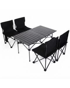 YU WELL Portable Roll-Up Camping Table with Four Chairs, Lightweight Aluminum Folding Picnic Table Set