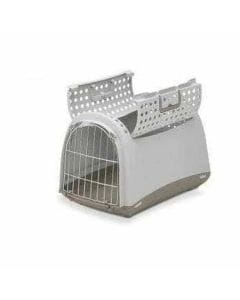IMAC Linus Cabrio Open Top Pet Carrier, Grey Travel Carrier for Cats & Small Dogs, Non-Toxic Plastic Pet Transport Box with Metal Grille