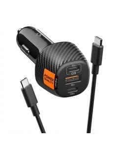 Spigen 113W USB-C Car Charger, 3-Port Fast Charging Adapter with 100W E-Marker Cable for iPhone 17 and Compatible Devices