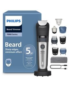 Philips Series 7000 Beard Trimmer with Hair Collector, BeardSense Technology, Self-Sharpening Metal Blades, 40 Length Settings, 0.420mm, 120-Minute Runtime, Wet & Dry  - BT7670/15