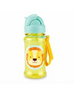 Skip Hop Zoo Lion Tritan Renew Straw Bottle 355ml, Straw Flips Down To Seal Closed And Stay Clean, Handy Grab Strap, Dishwasher Safe - Multicolour