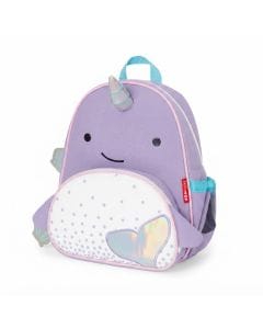 Skip Hop Zoo Narwhal Backpack, Comfortable Padded And Adjustable Shoulder Straps, Adjustable Mesh Bottle Pocket, Easy Access Zipped Front Pocket - Multicolour