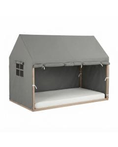Childhome Bed Frame House Cover 90x200cm, Handy Windows, Roll-Up Sides, Very Easy To Attach - Anthracite