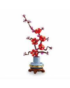 LEGO Botanicals Plum Blossom Building Set for Adults, Realistic Red and Magenta Artificial Pastel Blue, Wood-effect plinth with golden band