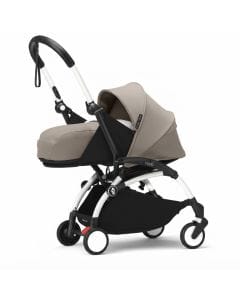 Stokke YOYO3 Newborn Baby Stroller - Black Frame with Taupe 0+ Newborn Pack, Lie-Flat Mattress, Extendable Canopy, Designed for Comfort and Convenience from Day One