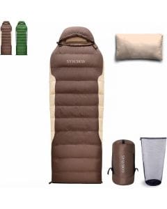 SYWSKW 4-Season Down Sleeping Bag with Pillow, Lightweight 680 Fill Power Certified Duck Down Envelope Bag for Camping