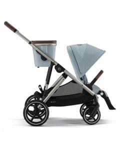 Cybex Gold Gazelle S Convertible Double Stroller, Taupe Frame, Stormy Blue Seat - Ergonomic Lie-Flat Seat, Double Shopping Basket, 20+ Configurations for Growing Families
