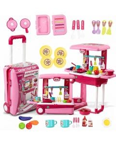 Baybee 2-in-1 Portable Kitchen Play Set for Kids, Pretend Play Cooking Trolley Suitcase Toy with Accessories
