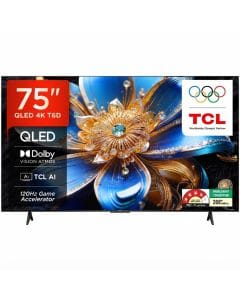 TCL 75 Inch 4K UHD QLED Smart Google TV, HDR10+, Dolby Vision, Dolby Atmos, Game Mode, Bezel-Less Design - 75T6D - Black