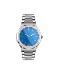Saatchi Steel Limited Edition Blue Watch, 42mm Stainless Steel Case, Calligraphy Dial, Miyota 9T22 Quartz, 5 ATM water resistance