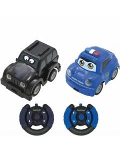 Lexibook Crosslander Twin RC12 Remote Controlled Police & Thief Car Set - 2 RC Cars with Lights Black/Blue