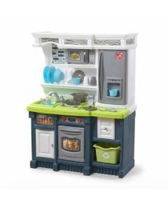 Step2 Lifestyle Custom Kitchen Playset - Interactive Play Kitchen, Toy Accessories Set, Storage Cabinets, Durable Plastic Kids Kitchen | Blue, White & Green - 733538494798