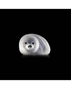Maleras Baby Seal Crystal Sculpture, Handmade Cast Crystal Art with Engraved & Sandblasted Motif, Clear, 100 x 75mm, Design by Mats Jonasson