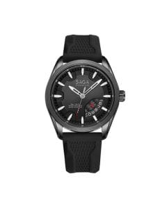 Saga Men Watch, 42mm Stainless Steel Case, Swiss Ronda R715 Quartz Movement, Silicone Strap, 3-Hand Analog Display, Water-Resistant Wristwatch