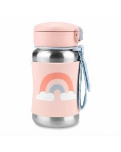 Skip Hop Rainbow Spark Style Stainless Steel Kids Straw Bottle 12+ Months 350ml, Comfortable No Slip Silicone Grip, Flexible Straw Flips - Multicolour