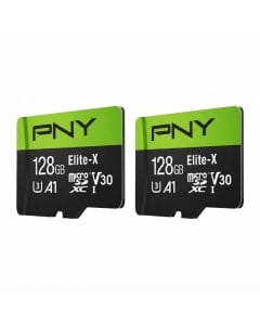 PNY Elite-X 128GB microSDXC Flash Memory Card, 2-Pack, UHS-I, Class 10, U3, V30, A1, Up to 100MB/s
