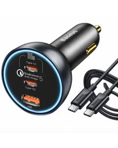 Baseus 160W USB-C Car Charger, 3-Port QC 5.0 and PD 3.0 Fast Charging Adapter for MacBook Pro, Dell Laptop and Compatible Devices