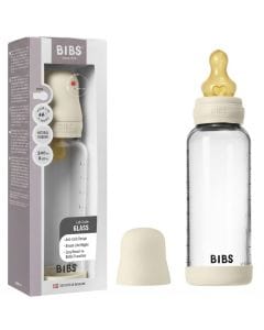 BIBS Round Latex Medium Flow Glass Baby Bottle 240ml, Natural Rubber Latex Nipple, BPA And PVC Free, Flow Controlled Feeding - Ivory