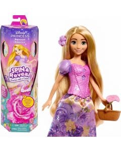Mattel Disney Princess Spin & Reveal Rapunzel Doll, 10 Surprise Accessories, Garden Party Theme, Posable Fashion Doll
