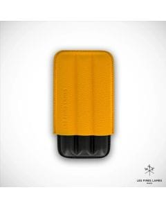 Les Fines Lames Trio Cigar Case, Genuine Pebble & Full-Grain Leather, Holds 3 Cigars up to 52 Gauge | Yellow  