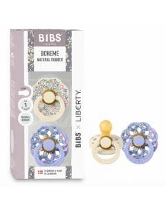 BIBS X Liberty Chloe Meadow Latex Boheme Pacifier Size 1 0+ Months 2 Pack, Breastfeeding-Like Natural Shape, Easy Feeding Transition Design - Ivory Mix