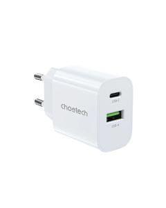 Choetech 30W Fast Charger Set, USB-C + USB-A, PD Charging, Includes USB-C to USB-C Cable, 1m, UK Plug | White - PD9009-UK-CCWH