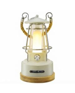 KASTWAVE Vintage LED Camping Lantern, 370 Lumens, Dimmable Rechargeable Retro Light, Bamboo Base, IPX4 Water Resistance