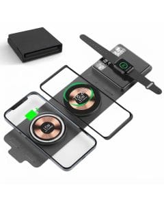 Excefore 3-in-1 Foldable Magnetic Wireless Charger, 15W Fast Charging Station for iPhone 14, 13 and 12, Apple Watch and AirPods