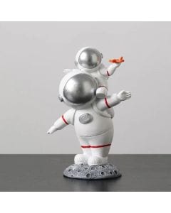 Luxury Signature Astronaut Family Figurine, 21cm Resin Decorative Space Statue, Modern Home Decor Ornament for Living Room, Office, Shelf & Gift