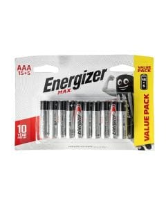 Energizer Max Alkaline AAA Batteries - Bonus Pack of 20 (15+5 Free), Long-Lasting Power, Leak Protection